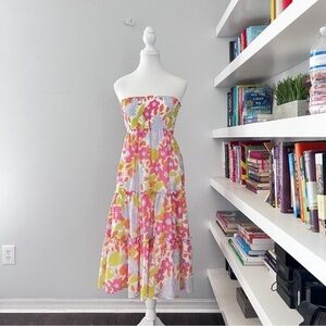 J.Marie Midi Skirt Convertible Dress Floral Print Pink And White Size XS
